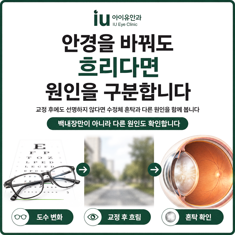 안경을 바꿔도 흐리다면 원인을 구분합니다.